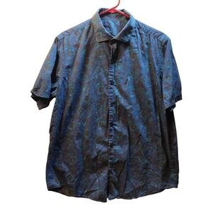Tasso Elba Mens Blue Paisley Short Sleeve Button Up Shirt Men's Size L 16 16 1/2